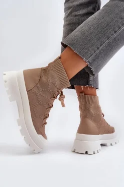 Hot Boto Damskie Skarpetkowe Wsuwane Botki Brązowe Solime