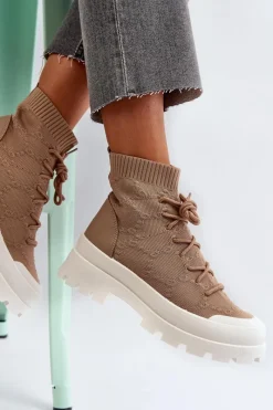 Hot Boto Damskie Skarpetkowe Wsuwane Botki Brązowe Solime