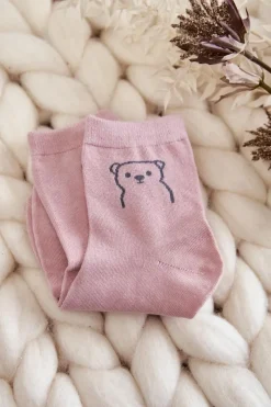 Skarpetki|Skarpetki>Just Play Damskie Skarpety Bawełniane Z Misiem Różowe