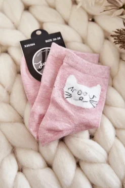 Best Damskie Skarpety Bawełniane Z Kotem Różowe Skarpetki|Skarpetki