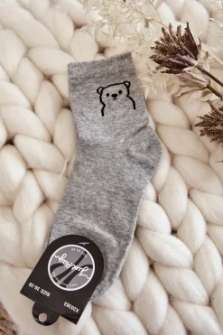 Clearance Damskie Skarpety Bawełniane Z Misiem Szare Skarpetki|Skarpetki