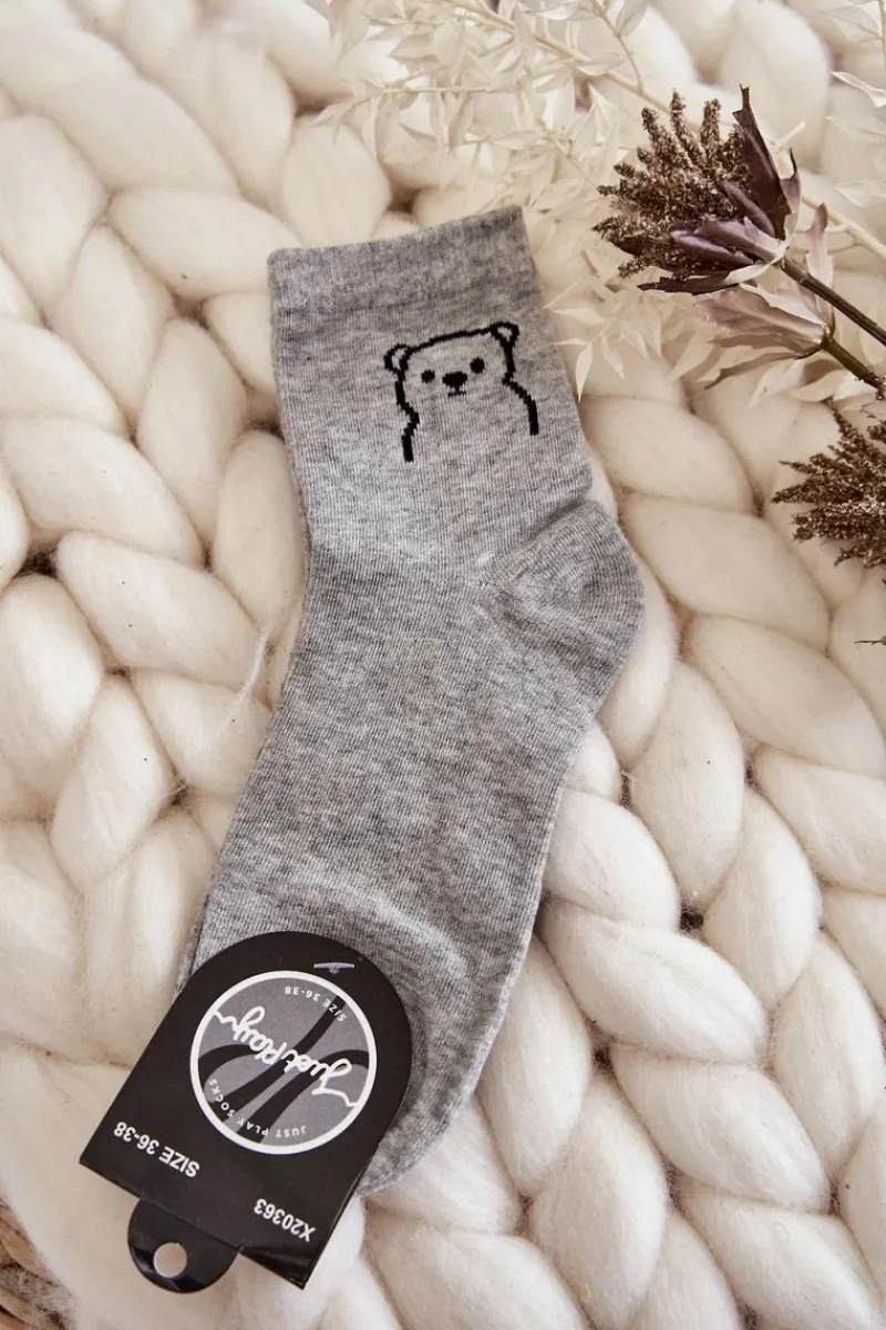 Clearance Damskie Skarpety Bawełniane Z Misiem Szare Skarpetki|Skarpetki