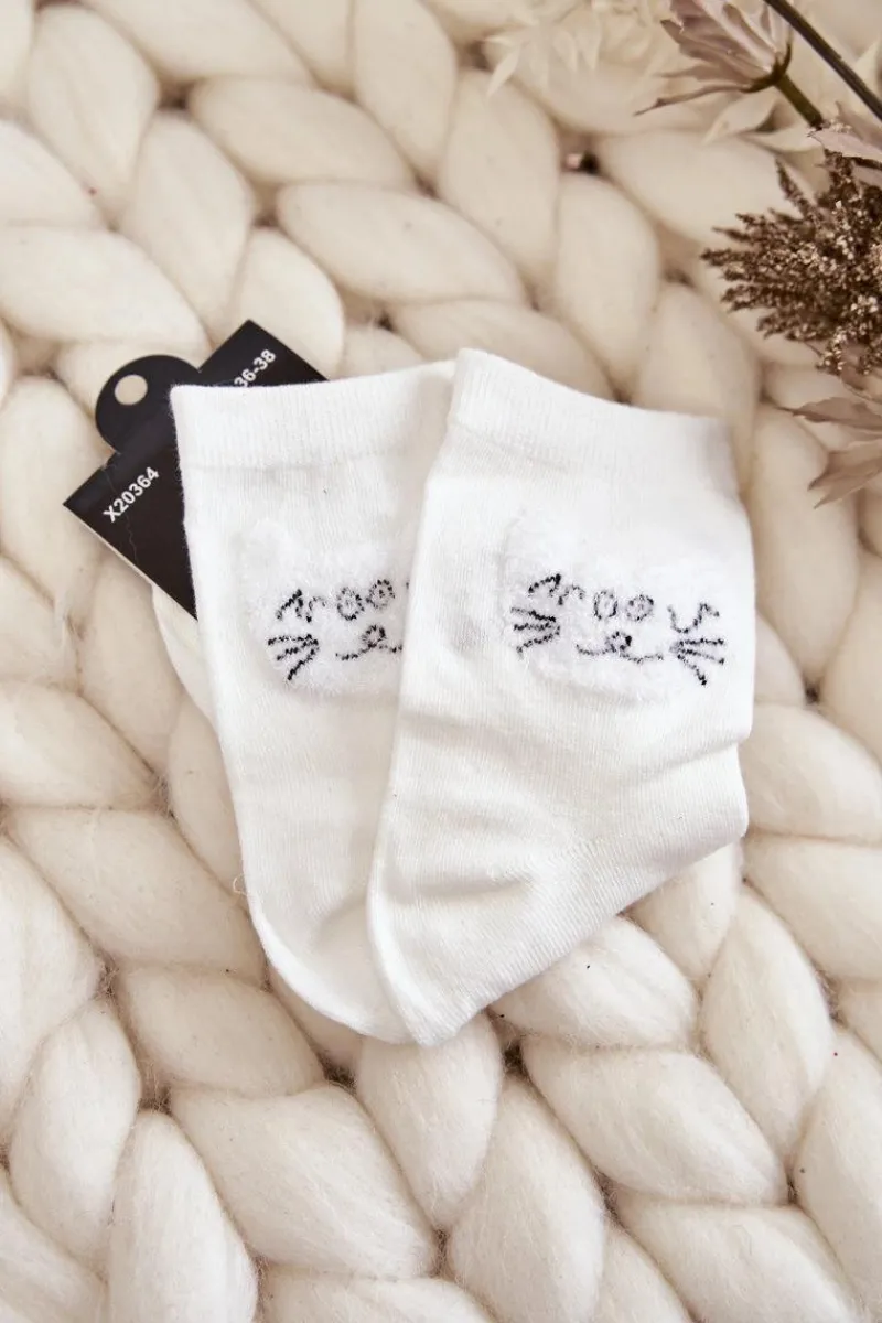 Outlet Damskie Skarpety Bawełniane Z Kotem Białe Skarpetki|Skarpetki