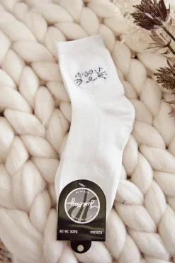 Outlet Damskie Skarpety Bawełniane Z Kotem Białe Skarpetki|Skarpetki