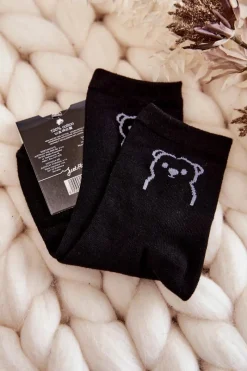 Discount Just Play Damskie Skarpety Bawełniane Z Misiem Czarne
