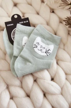 Best Just Play Damskie Skarpety Bawełniane Z Kotem Zielone