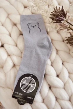 Clearance Damskie Skarpety Bawełniane Z Misiem Szare Skarpetki|Skarpetki
