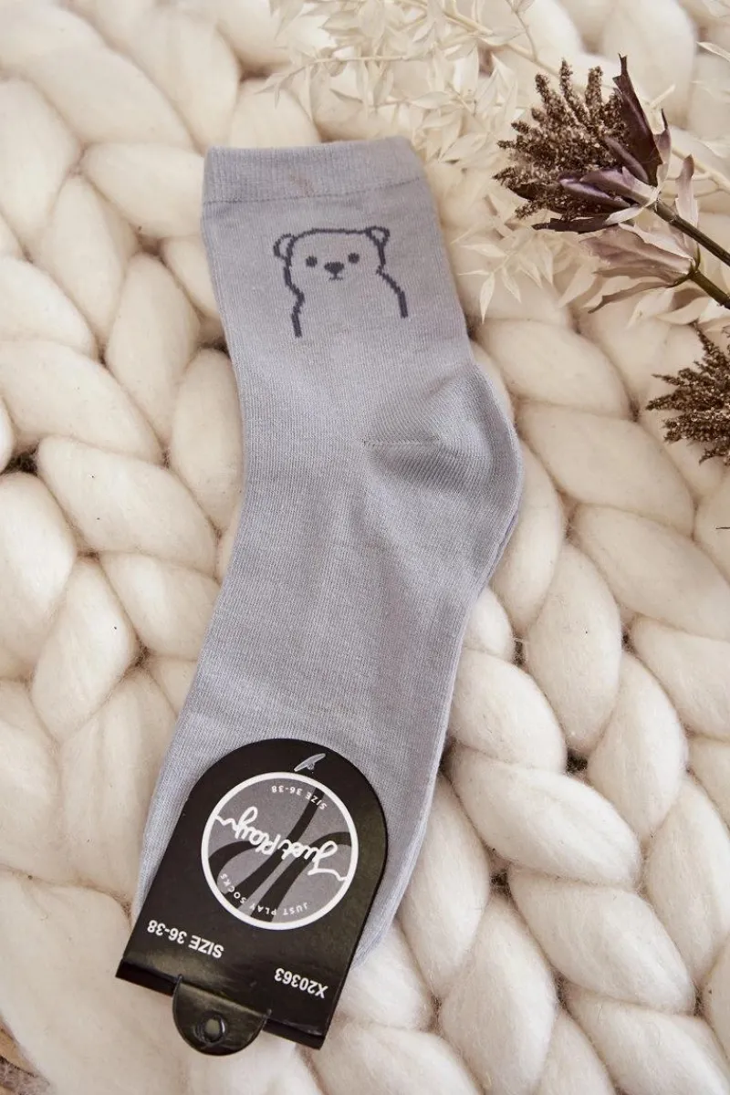 Clearance Damskie Skarpety Bawełniane Z Misiem Szare Skarpetki|Skarpetki