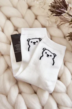 Clearance Just Play Damskie Skarpety Bawełniane Z Misiem Białe