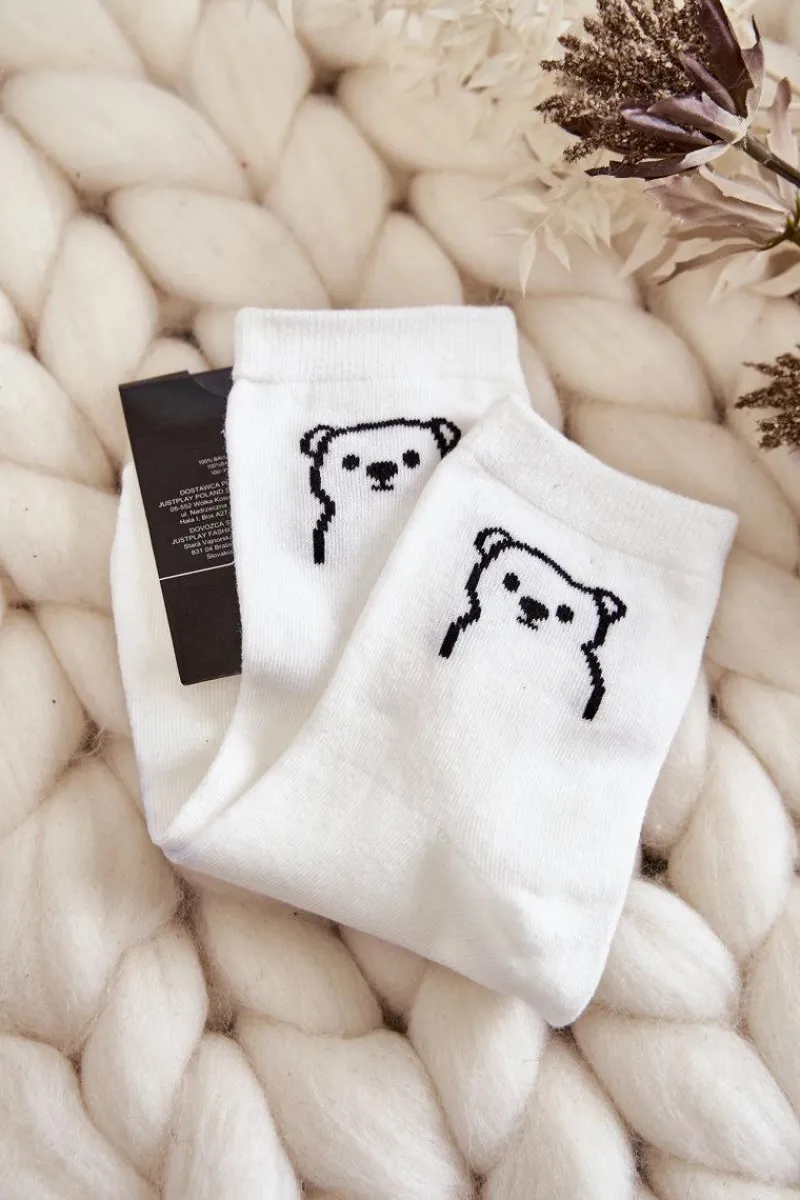 Clearance Just Play Damskie Skarpety Bawełniane Z Misiem Białe