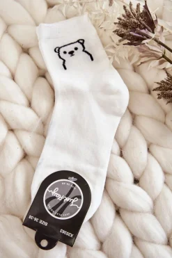 Clearance Just Play Damskie Skarpety Bawełniane Z Misiem Białe