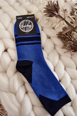 Best Damskie Skarpety Dwukolorowe Z Paskami Niebiesko-Czarne Skarpetki|Skarpetki