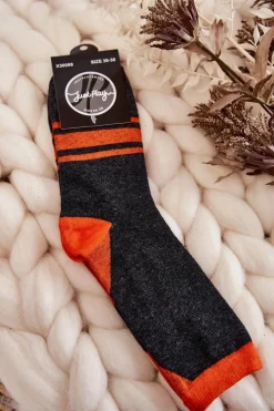 Discount Just Play Damskie Skarpety Dwukolorowe Z Paskami Grafitowo-Pomarańczowe