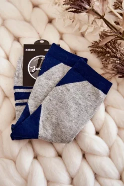 Sale Just Play Damskie Skarpety Dwukolorowe Z Paskami Szaro-Granatowe