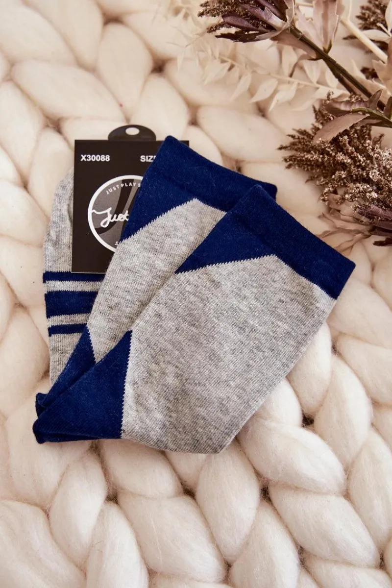 Sale Just Play Damskie Skarpety Dwukolorowe Z Paskami Szaro-Granatowe