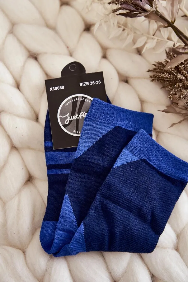 Skarpetki|Skarpetki>Just Play Damskie Skarpety Dwukolorowe Z Paskami Granatowo-Niebieskie