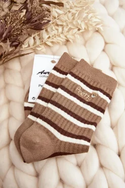 Sale Aura.via Damskie Skarpety W Paski Z Misiem Brązowe