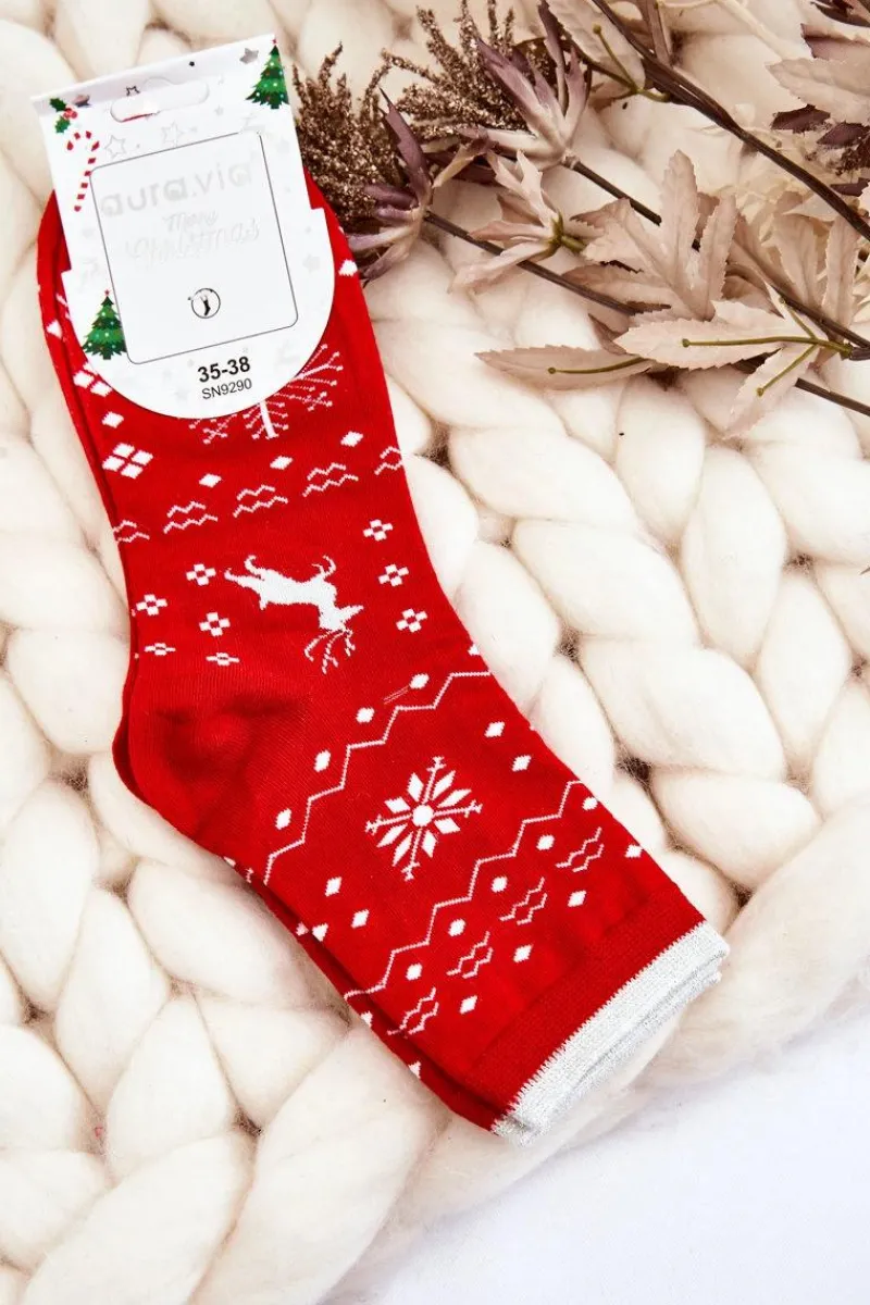 Online Aura.via Damskie Skarpety W Świąteczne Wzory Renifer Czerwone