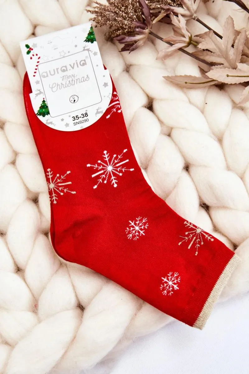 Discount Damskie Skarpety W Świąteczne Wzory Śnieżynki Czerwone Skarpetki|Skarpetki