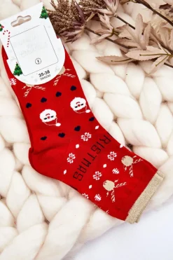 Best Aura.via Damskie Skarpety W Świąteczne Wzory Merry Christmas Czerwone
