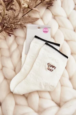 Outlet Aura.via Damskie Skarpety Wzorzyste Z Napisem I Misiem Białe