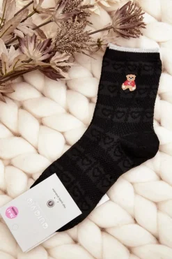 Best Damskie Skarpety Wzorzyste Z Misiem Czarne Skarpetki|Skarpetki