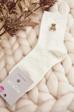 Sale Damskie Skarpety Wzorzyste Z Misiem Białe Skarpetki|Skarpetki