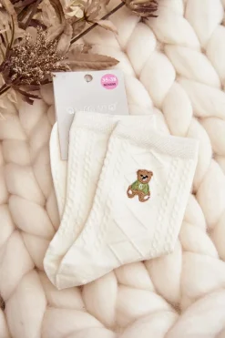 Sale Damskie Skarpety Wzorzyste Z Misiem Białe Skarpetki|Skarpetki