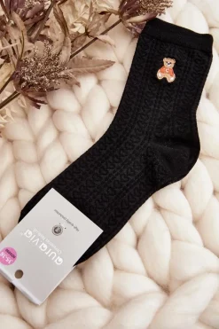 New Aura.via Damskie Skarpety Wzorzyste Z Misiem Czarne