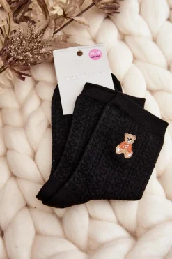 New Aura.via Damskie Skarpety Wzorzyste Z Misiem Czarne