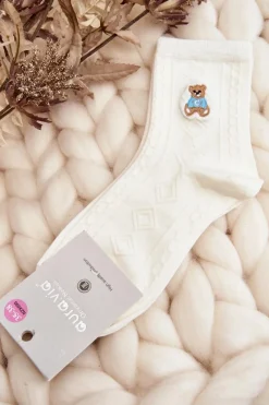 Skarpetki|Skarpetki>Aura.via Damskie Skarpety Wzorzyste Z Misiem Białe