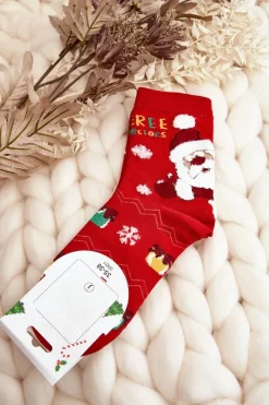 Skarpetki|Skarpetki>Aura.via Damskie Skarpety Z Mikołajem Czerwone
