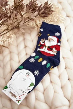 Discount Damskie Skarpety Z Mikołajem Granatowe Skarpetki|Skarpetki