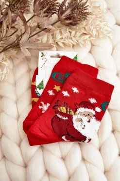 Sale Aura.via Damskie Skarpety Z Mikołajem Czerwone - Wzór 2