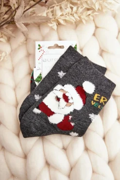 Skarpetki|Skarpetki>Aura.via Damskie Skarpety Z Mikołajem Szare