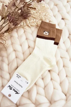Skarpetki|Skarpetki>Aura.via Damskie Skarpety Z Misiem Kremowe