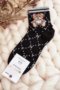 Skarpetki|Skarpetki>Aura.via Damskie Skarpety Z Misiem Czarne