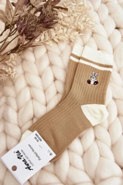 New Aura.via Damskie Skarpety Z Paskami I Króliczkiem Beżowe