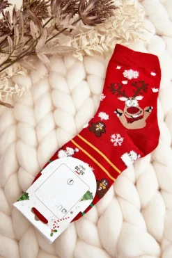 Discount Aura.via Damskie Skarpety Z Reniferem Czerwone