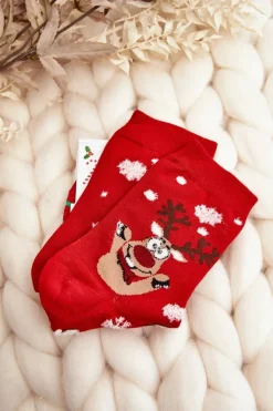 Discount Aura.via Damskie Skarpety Z Reniferem Czerwone