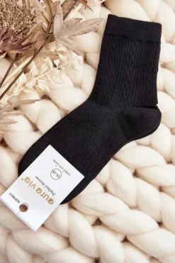 Skarpetki|Skarpetki>Aura.via Damskie Skarpety Z Tłoczeniem Czarne
