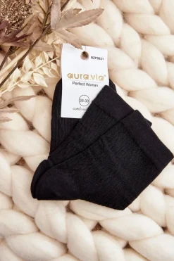 Skarpetki|Skarpetki>Aura.via Damskie Skarpety Z Tłoczeniem Czarne