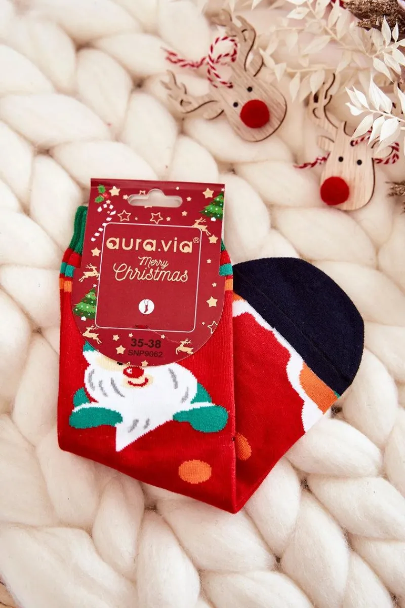 Skarpetki|Skarpetki>Aura.via Damskie Skarpety Ze Świątecznym Wzorem W Mikołaja Czerwone
