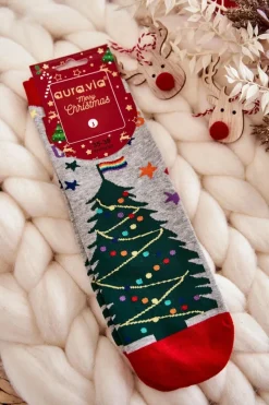 Skarpetki|Skarpetki>Aura.via Damskie Skarpety Ze Świątecznym Wzorem W Choinkę Szare