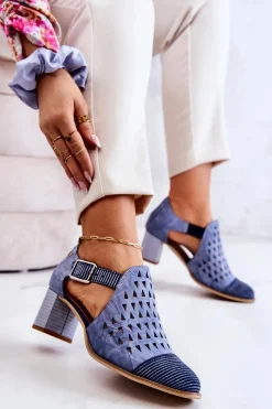 Botki Wiosenne|Botki Maciejka>Maciejka Damskie Skórzane Ażurowe Botki 04962-06 Niebieskie