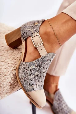 New Damskie Skórzane Ażurowe Botki 04962-04 Beżowe Damskie Botki Wiosenne|Botki Maciejka