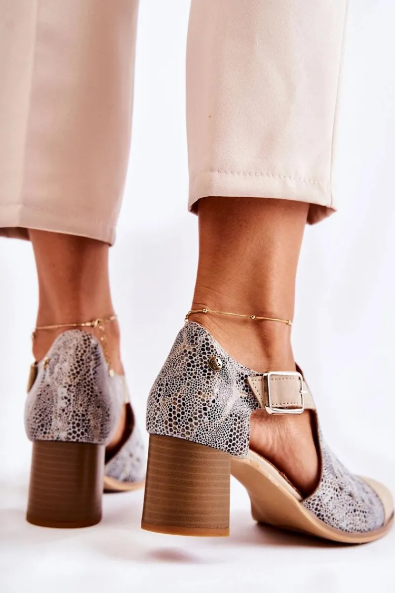 New Damskie Skórzane Ażurowe Botki 04962-04 Beżowe Damskie Botki Wiosenne|Botki Maciejka