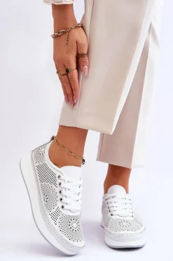 Sneakersy Damskie>Buty damskie Vinceza Damskie Skórzane Ażurowe Buty Sportowe Białe Marea