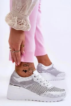 Online Damskie Skórzane Ażurowe Buty Sportowe Białe Virginia Damskie Sneakersy Damskie