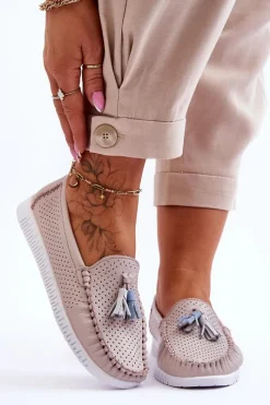 Loafersy Damskie|Mokasyny Damskie Skórzane>Evento Damskie Skórzane Ażurowe Mokasyny Jasnoróżowe Lanzarot Różowy